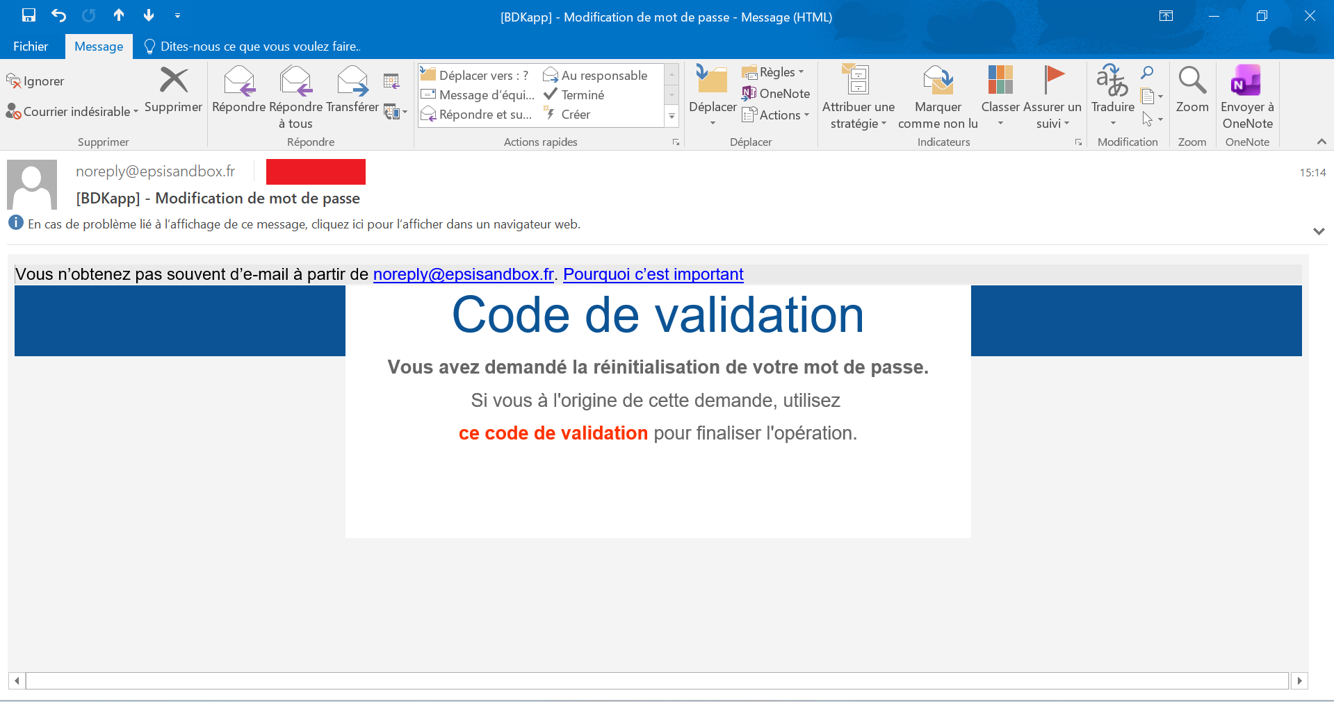 La boite devant afficher le code: rien